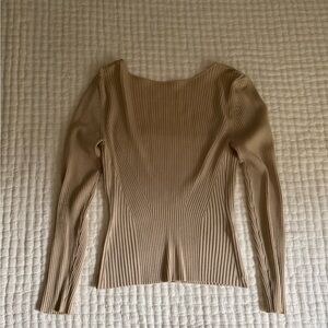 Ribbed Long Sleeve Top in Tan